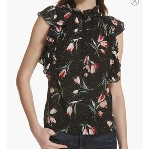 Rebecca Taylor Ikat Floral Tulip Ruffle Silk Blend Top Sz: 10
